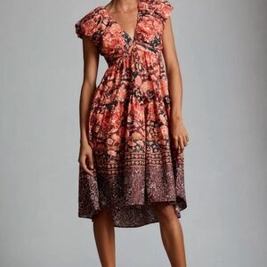 Anthropologie, low cut V neck baby doll dress - size 12